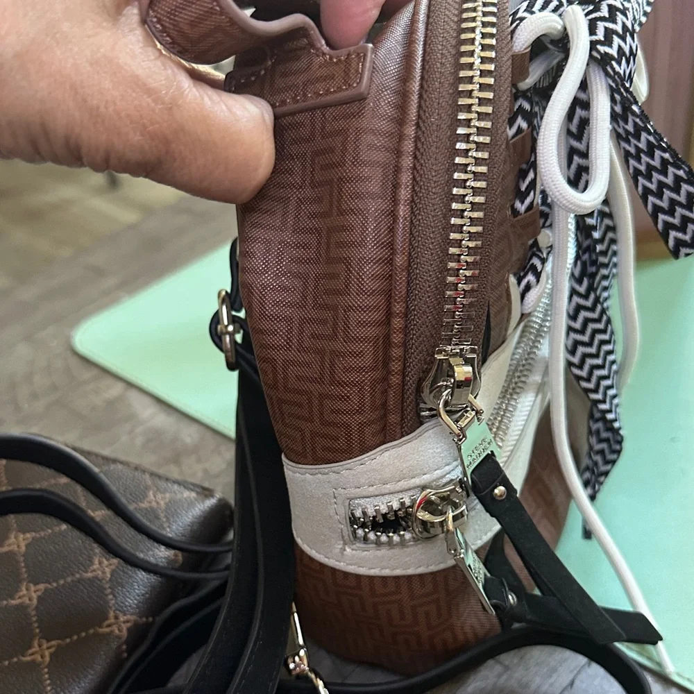 Brown and Cream Women's Backpack